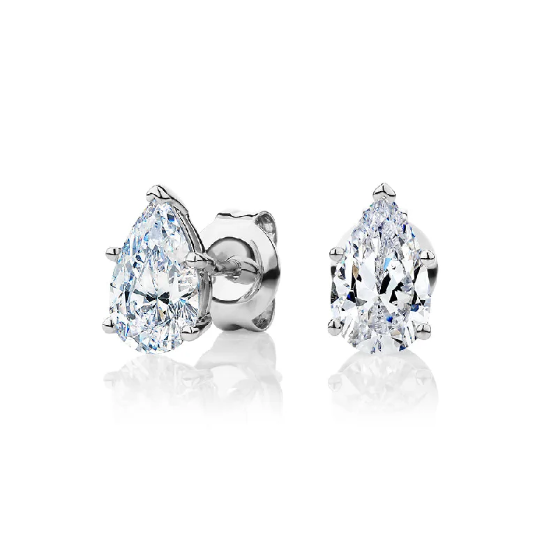 women's silver stud earrings-Pear stud earrings with 1.62 carats* of diamond simulants in 10 carat white gold