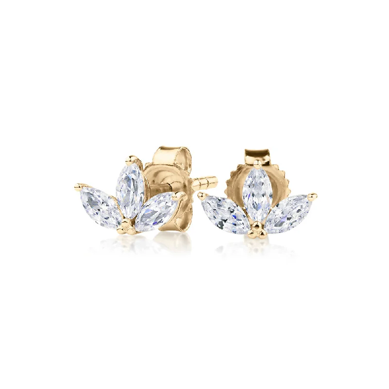 women's statement earrings-Marquise stud earrings with 0.6 carats* of diamond simulants in 10 carat yellow gold