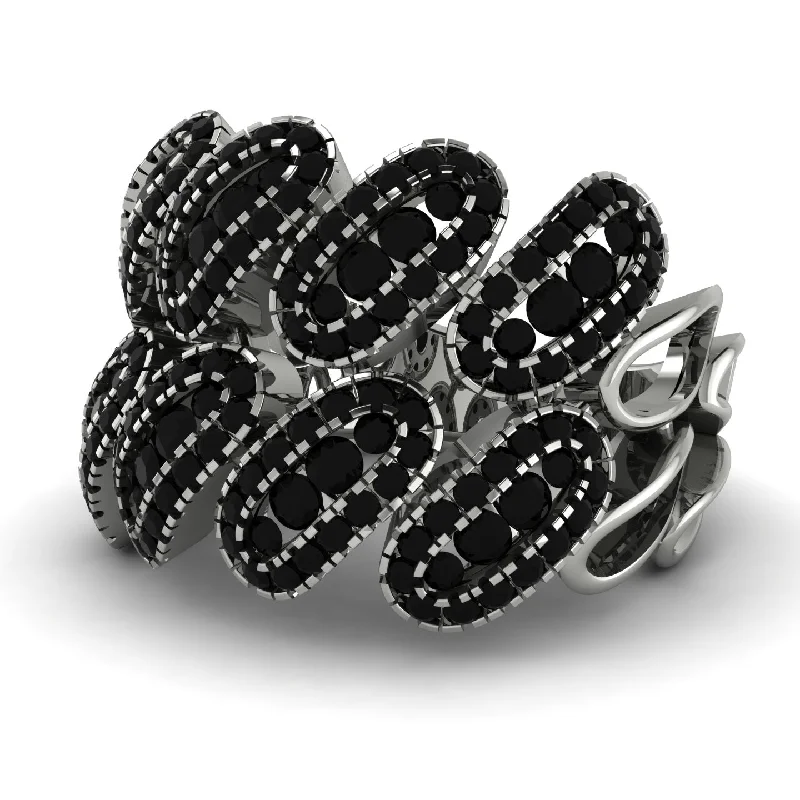 women's two-tone rings-Black Diamond Stylish Bloom Fashion Ring - Drew No. 39