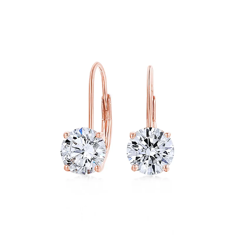 women's gemstone hoop earrings-Round Brilliant drop earrings with 2 carats* of diamond simulants in 10 carat rose gold