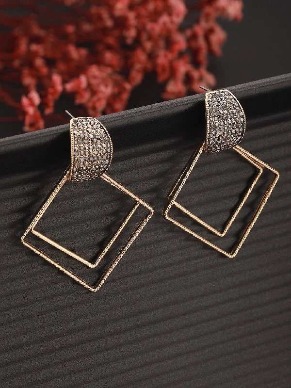 women's layered earrings-Gold-Plated Square Shaped Drop Earrings