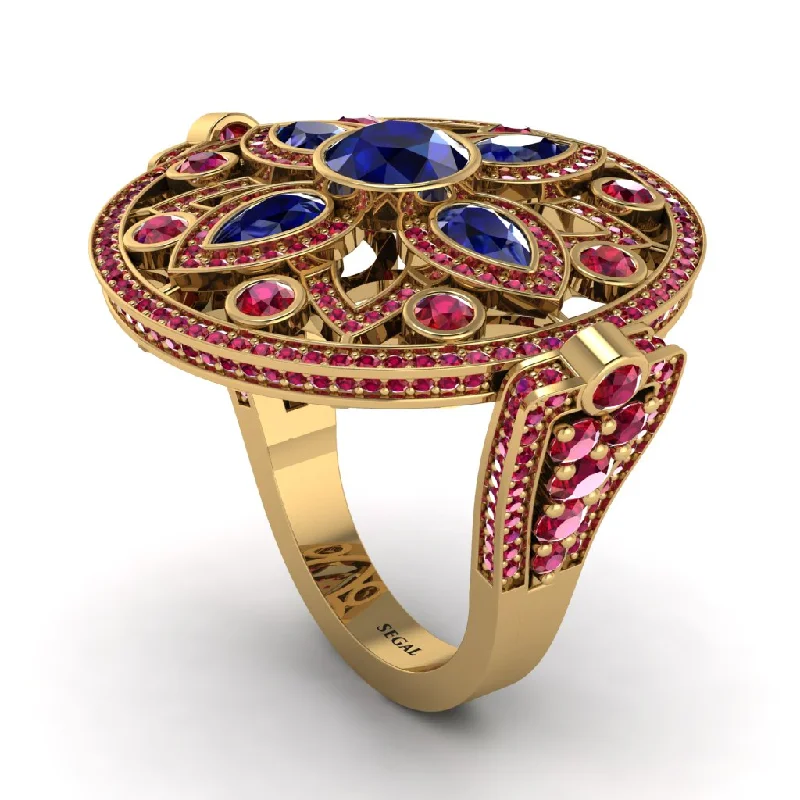 women's statement gemstone rings-Sapphire Vintage Art Deco Filigree Bezel Ring - Matilda No. 58