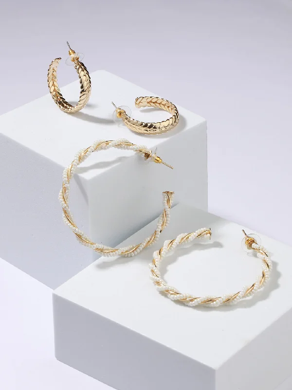 women's animal-shaped earrings-Set Of 2 Gold Plated Circular Hoop Earrings