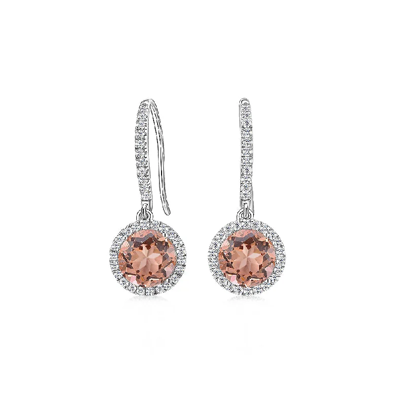 women's textured earrings-Round Brilliant drop earrings with morganite simulants and 1.2 carats* of diamond simulants in sterling silver