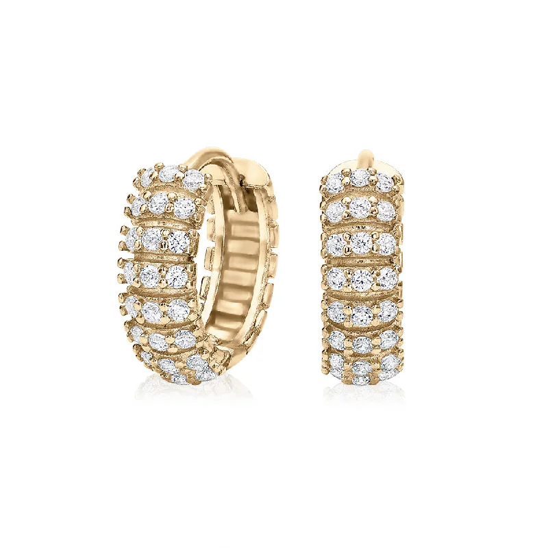 women's engraved hoop earrings-Round Brilliant hoop earrings with diamond simulants in 10 carat yellow gold