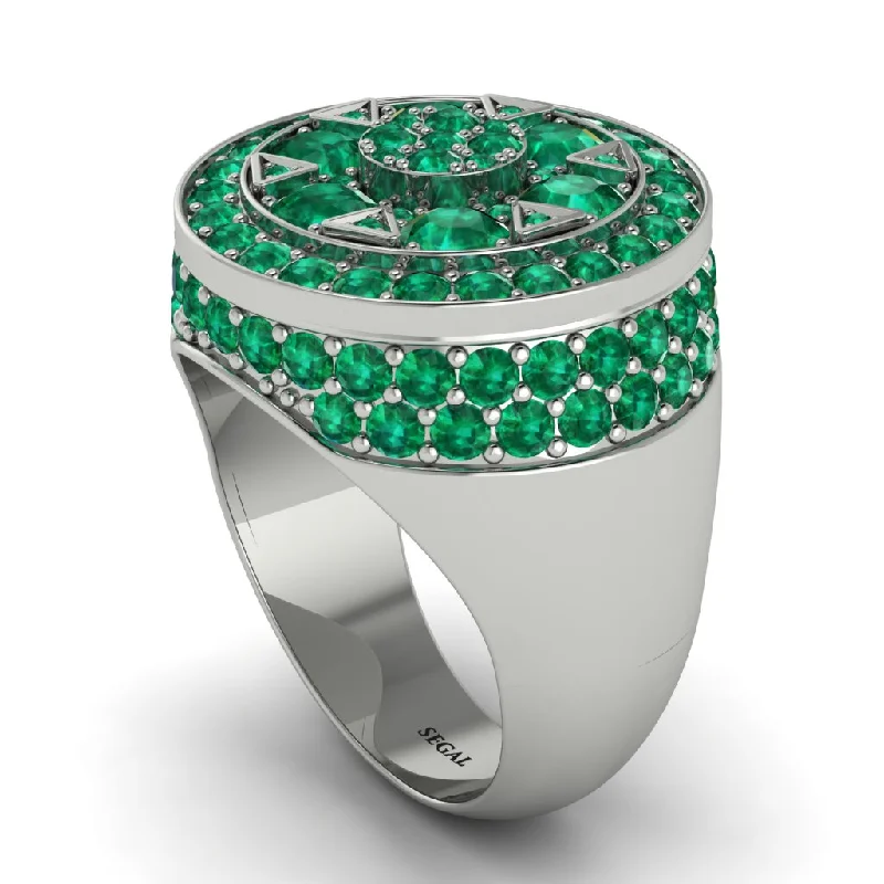 women's matching ring sets-4.1ct Emerald Men's Cluster Pinky Ring - August No. 6