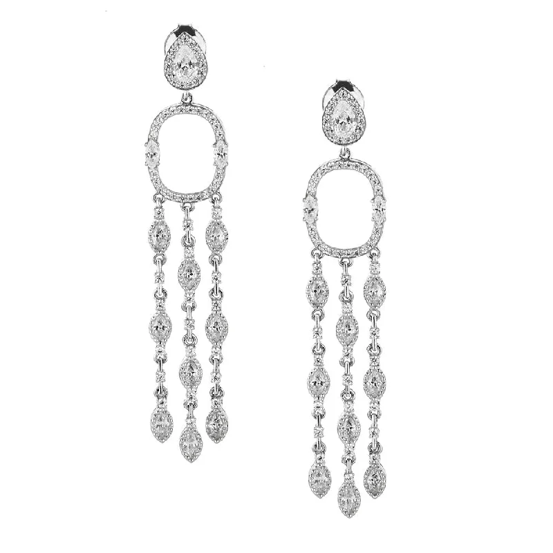 women's trendy hoop earrings-Pear, Marquise and Round Brilliant drop earrings in sterling silver