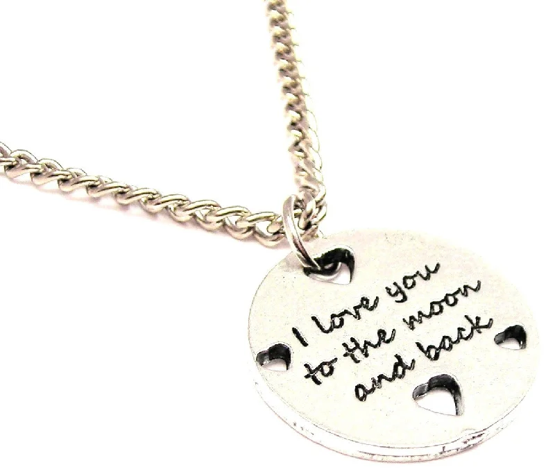 women's heart-shaped necklaces-I Love You To The Moon And Back With Hearts Single Charm Necklace