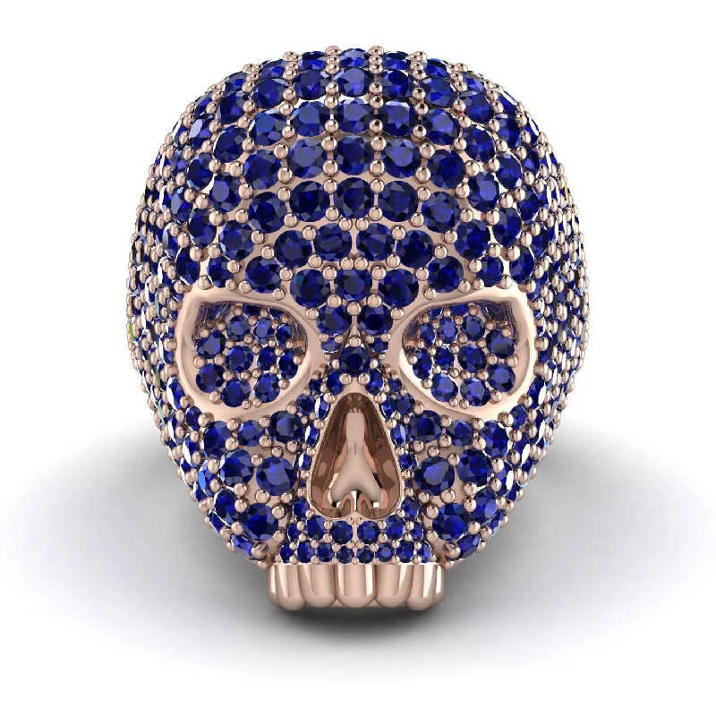 women's rose gold rings-Sapphire-Encrusted Skull Men's Fashion Ring - Jules No. 14