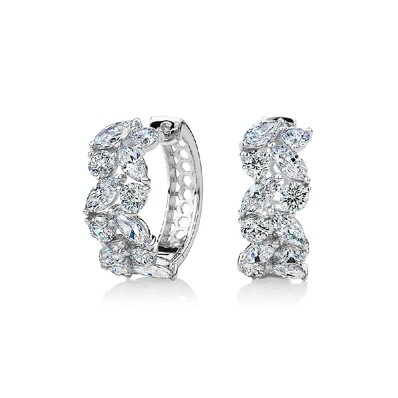 women's gemstone stud earrings-Marquise and Round Brilliant hoop earrings with 2.88 carats* of diamond simulants in 10 carat white gold