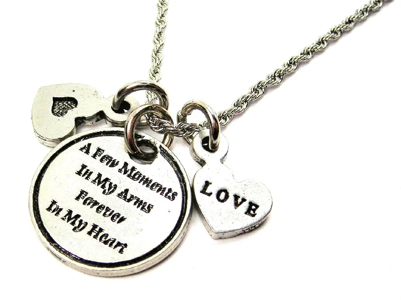 women's charm necklaces-A Few Moments In My Arms Forever In My Heart Stainless Steel Rope Chain Necklace