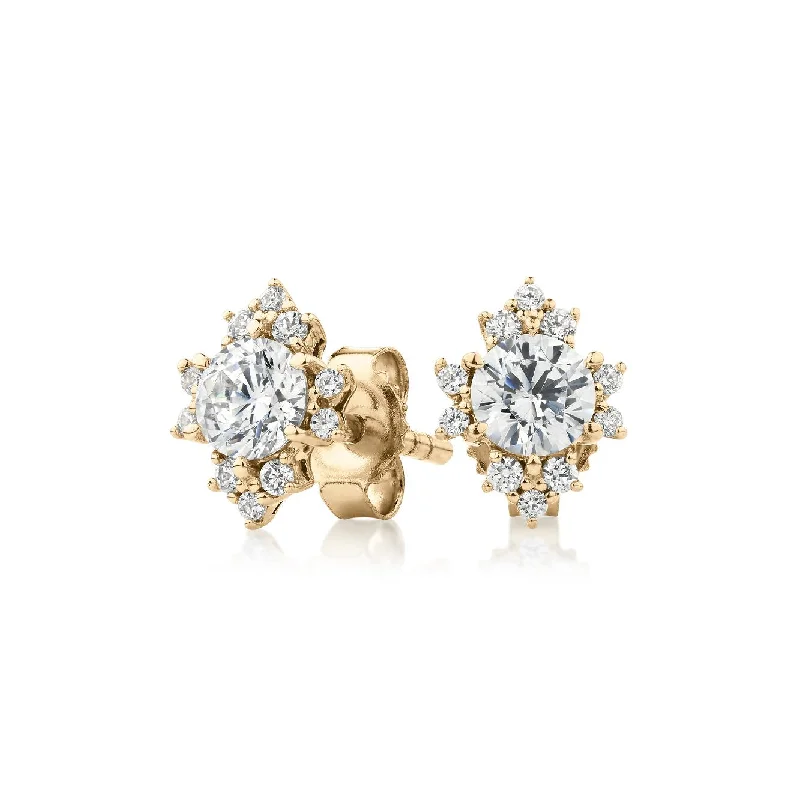 women's boho earrings-Round Brilliant stud earrings with 0.6 carats* of diamond simulants in 10 carat yellow gold