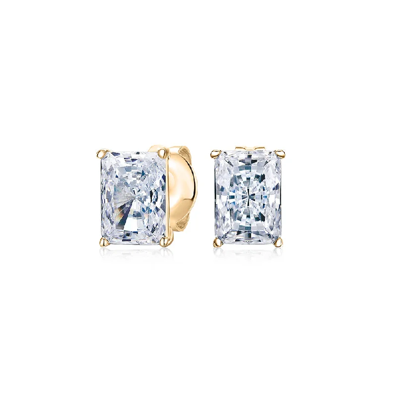 women's custom earrings-Radiant stud earrings with 2 carats* of diamond simulants in 10 carat yellow gold