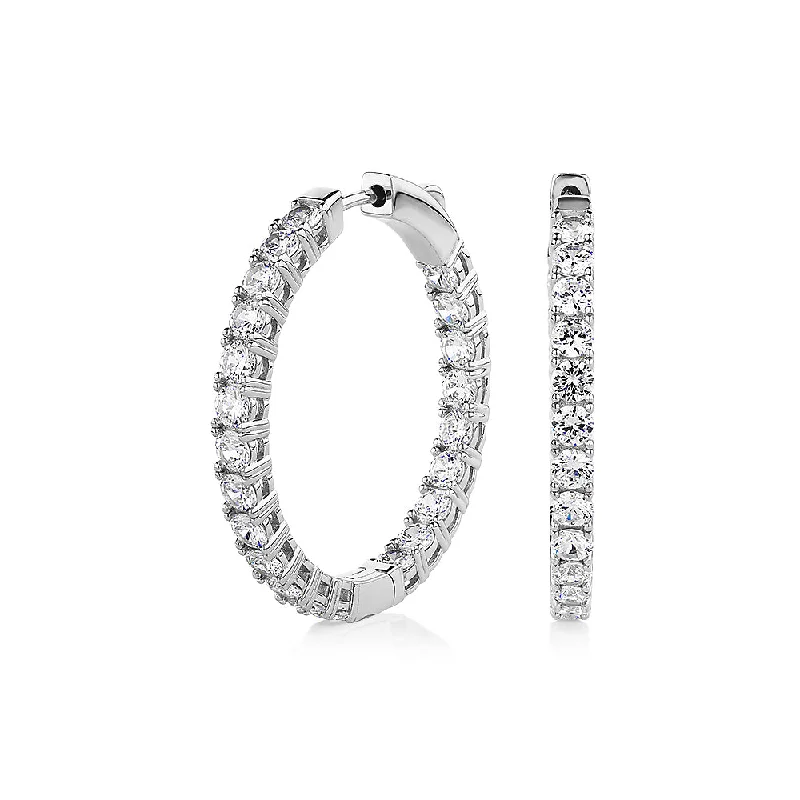 women's clip-on earrings-Round Brilliant hoop earrings with 4.84 carats* of diamond simulants in sterling silver