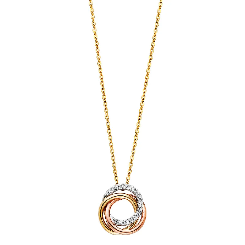 women's antique necklaces-14K  CZ THREE RINGS NECKLACE