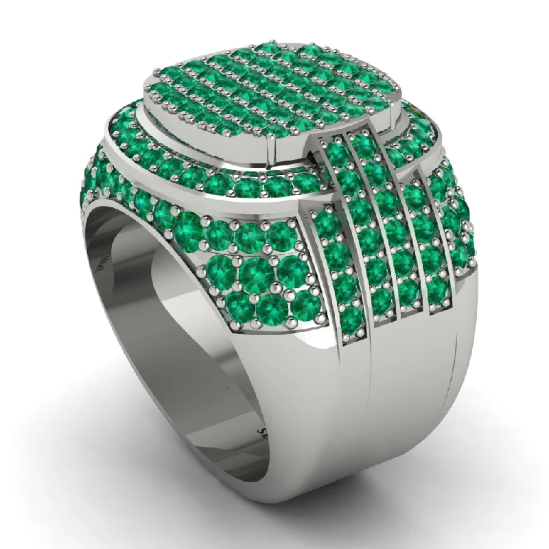 women's stack rings-Natural Emerald 14K Gold Multi-Tier Men's Pave Ring   - Robin No. 6