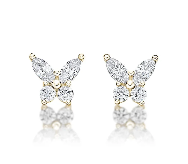 women's classic earrings-Round Brilliant and Marquise stud earrings with 0.8 carats* of diamond simulants in 10 carat yellow gold