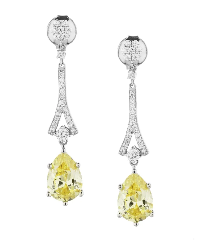 women's luxury diamond earrings-Pear and Round Brilliant drop earrings with 4.06 carats* of diamond simulants in sterling silver