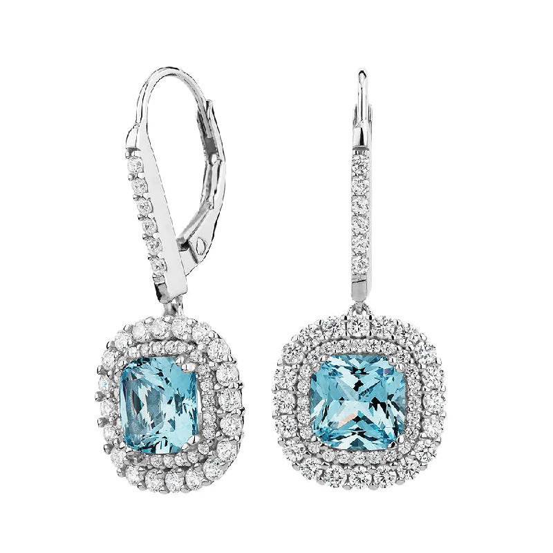 women's butterfly earrings-Cushion and Round Brilliant drop earrings with blue topaz simulants and 1.16 carats* of diamond simulants in sterling silver