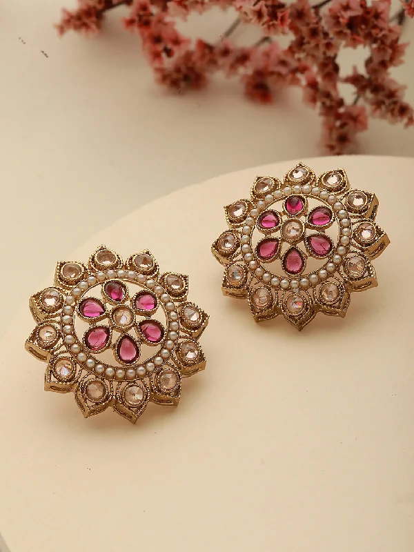 women's vintage earrings-Gold-Plated Floral Stud Earrings