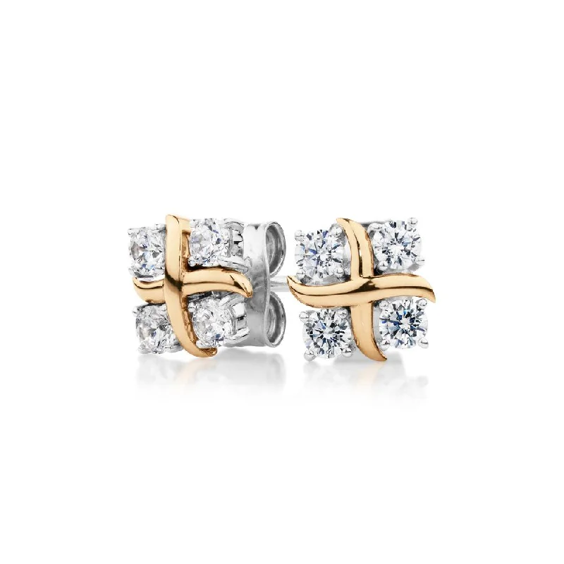 women's personalized earrings-Round Brilliant fancy earrings with 0.48 carats* of diamond simulants in 10 carat yellow gold and sterling silver