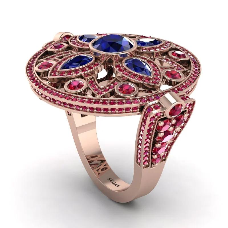 women's birthstone wedding rings-Sapphire Vintage Art Deco Filigree Bezel Ring - Matilda No. 59