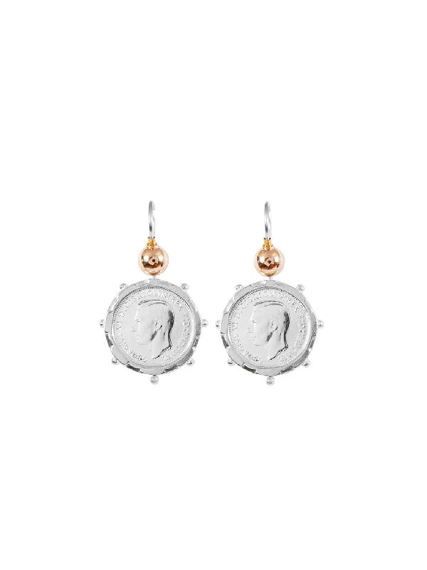 women's gemstone earrings-Silver Encased 6p Coin Earrings