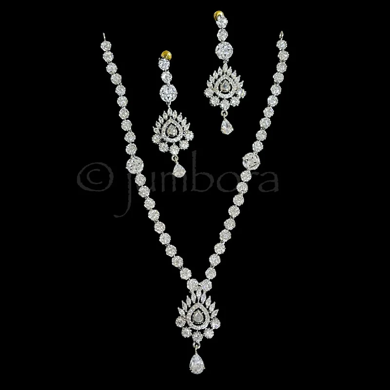 women's fashion-forward necklaces-Elegant White Diamonite AD Zircon (CZ) Necklace Set