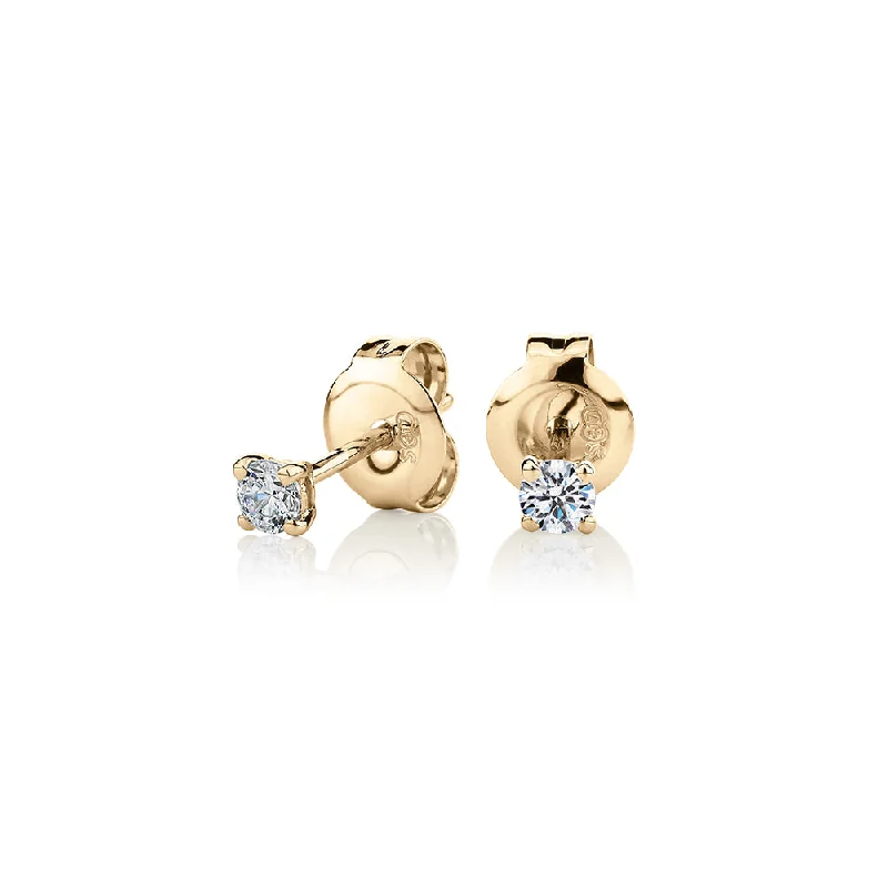 women's infinity stud earrings-Round Brilliant stud earrings with 0.15 carats* of diamond simulants in 10 carat yellow gold