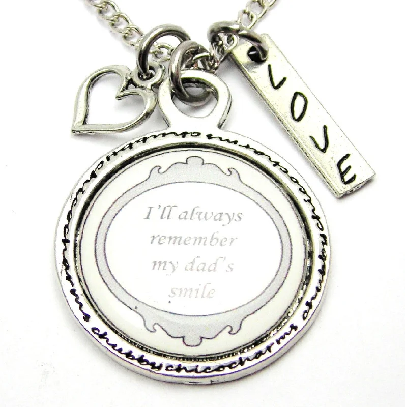 women's fashion-forward necklaces-I'll Always Remember My Dads Smile Framed Resin Necklace