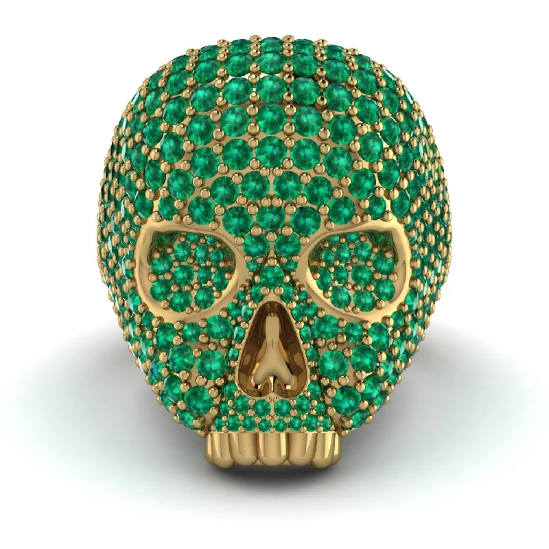 women's fashionable rings-Emerald-Encrusted Skull Men's Fashion Ring - Jules No. 4