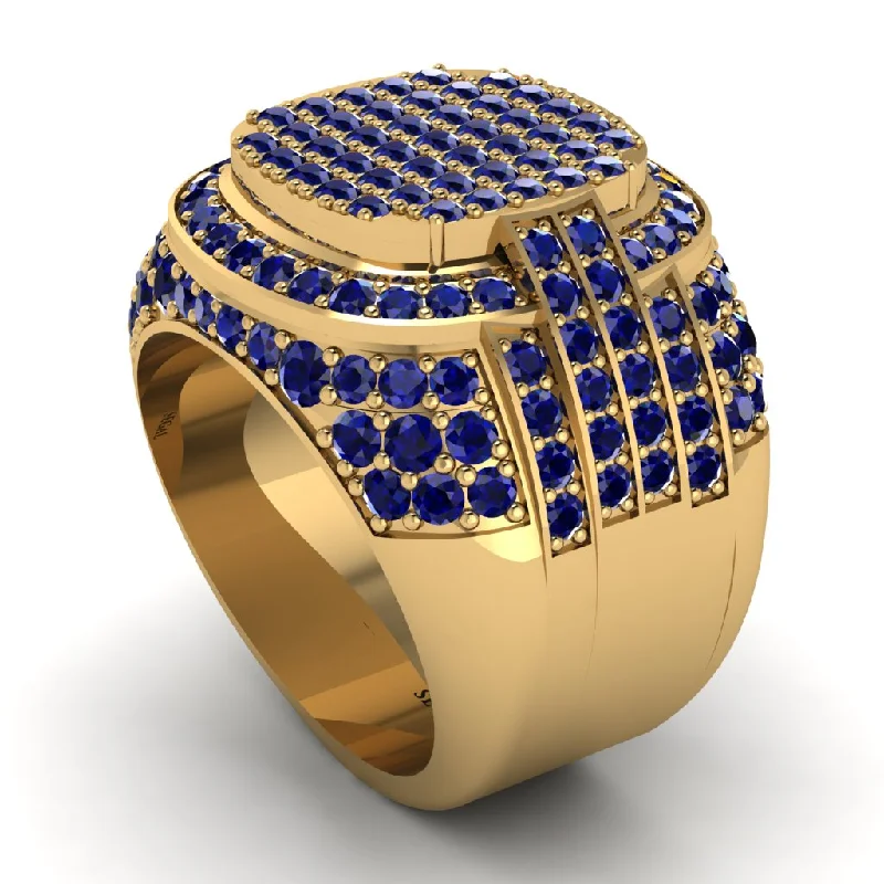 women's luxury diamond rings-Natural Sapphire 14K Gold Multi-Tier Men's Pave Ring   - Robin No. 13