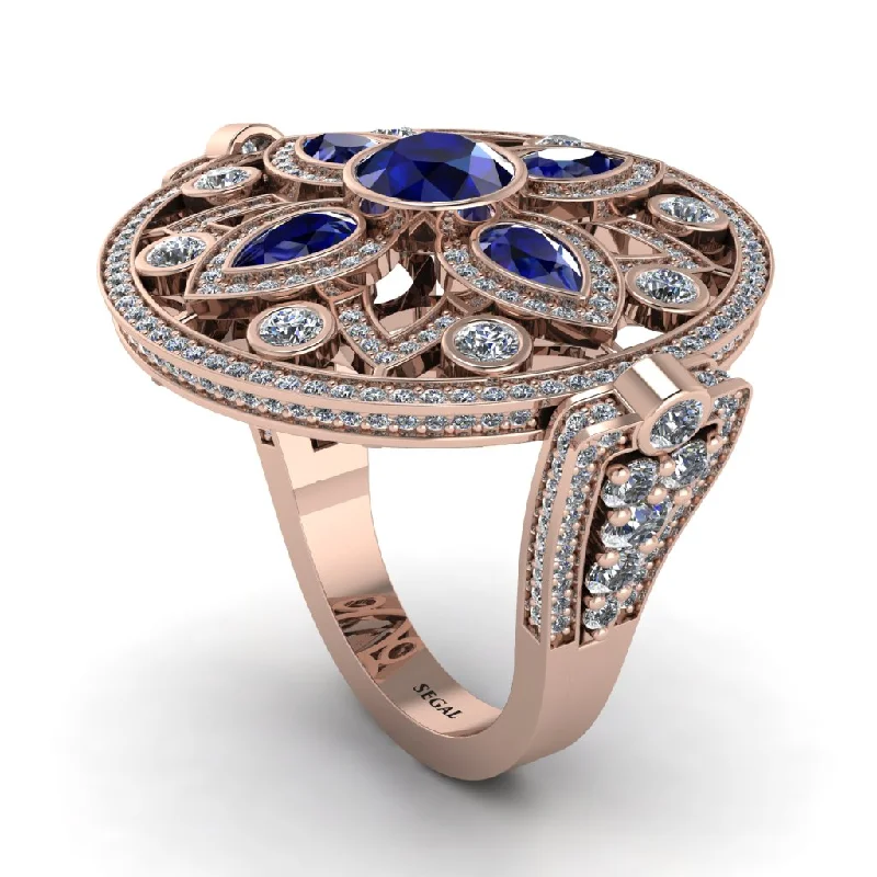 women's matching wedding rings-Sapphire Vintage Art Deco Filigree Bezel Ring - Matilda No. 14