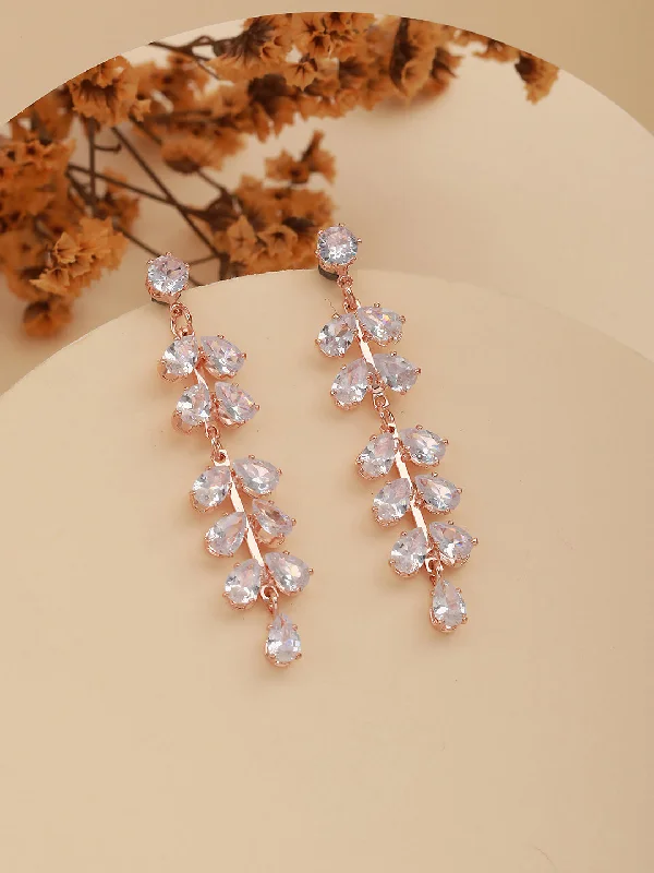 women's birthstone earrings-Floral Shaped Contemporary Zircon Drop Earrings