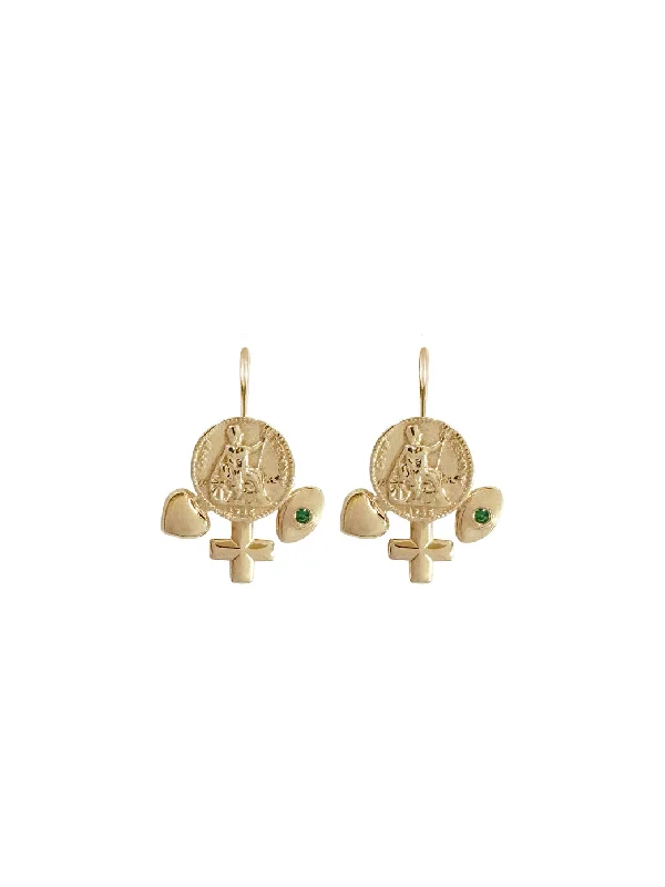 women's matching earrings sets-Gold Penny Charm Earrings