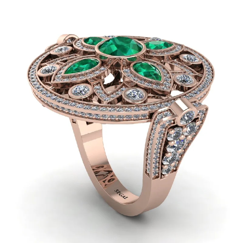 women's two-tone engagement rings-Emerald Vintage Art Deco Filigree Bezel Ring - Matilda No. 5