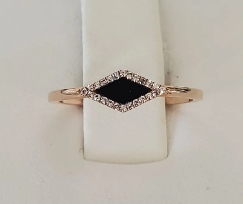 women's rose gold diamond engagement rings-14kt Rose Gold Black Onyx and Diamond Ring