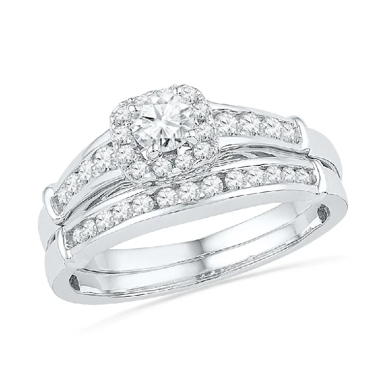 women's custom diamond engagement rings-Diamond Halo Bridal Set, Engagement Ring & Band