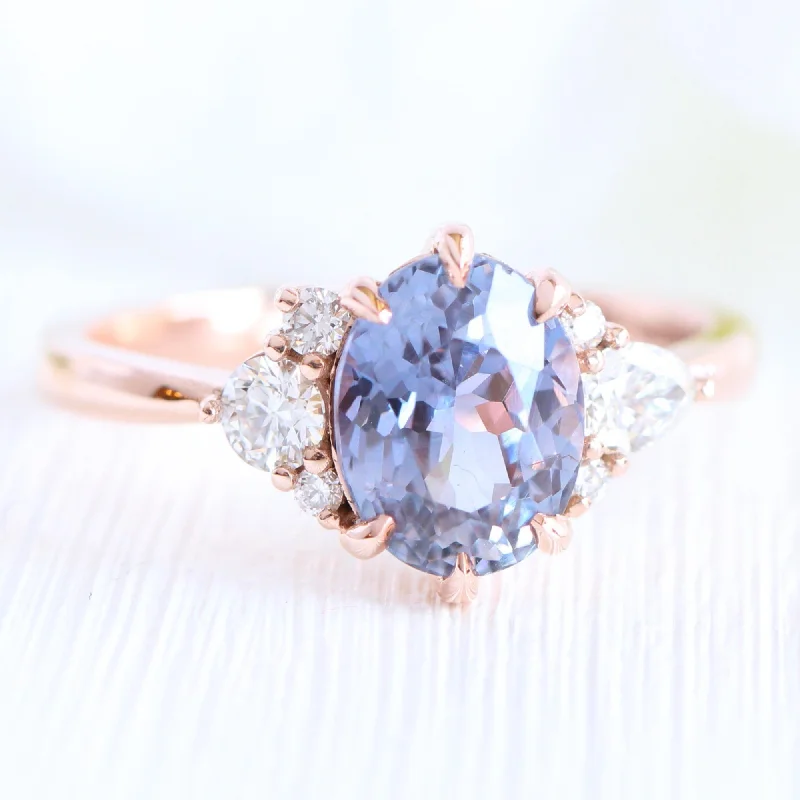 women's statement engagement rings-2.68 Ct Large Lavender Sapphire Ring in 14k Rose Gold Cluster Diamond Ring, Size 6.5