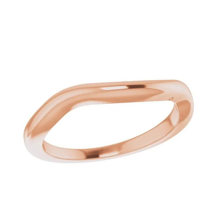 women's rose gold diamond engagement rings-Thin, Simple Curved Wedding Band for Engagement Ring