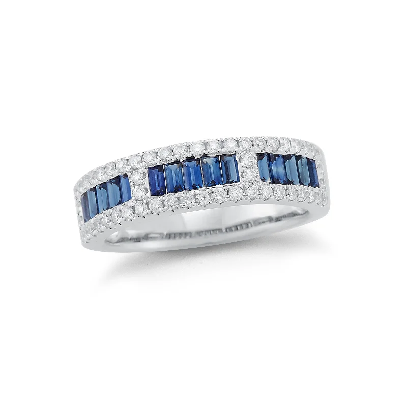 women's double halo engagement rings-Blue Sapphire Baguette & Diamond Ring