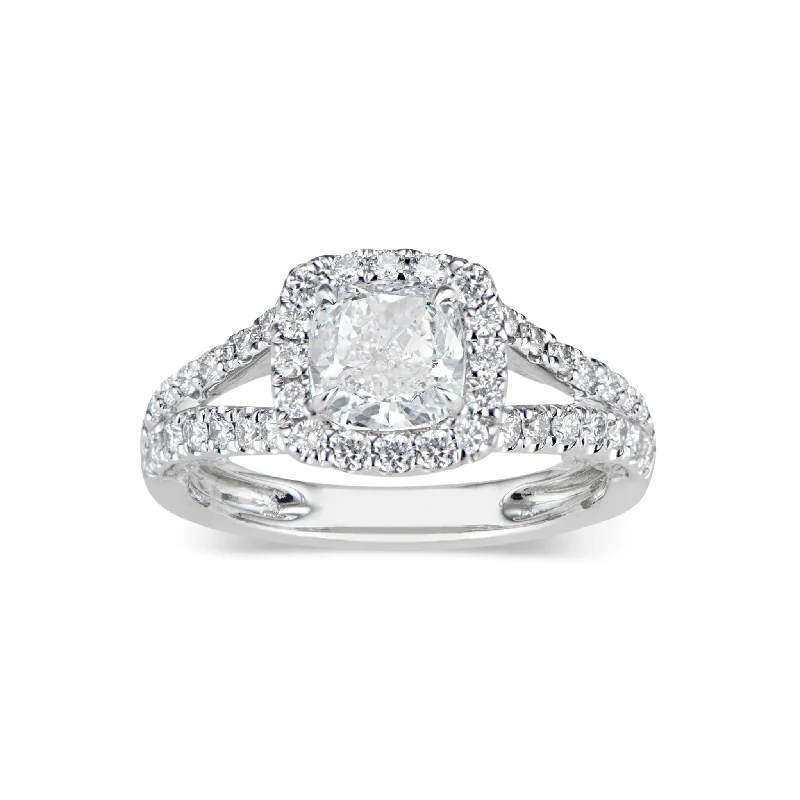 women's heirloom engagement rings-Cushion Halo Diamond Engagement Ring with Split Shank & Diamond Filigree