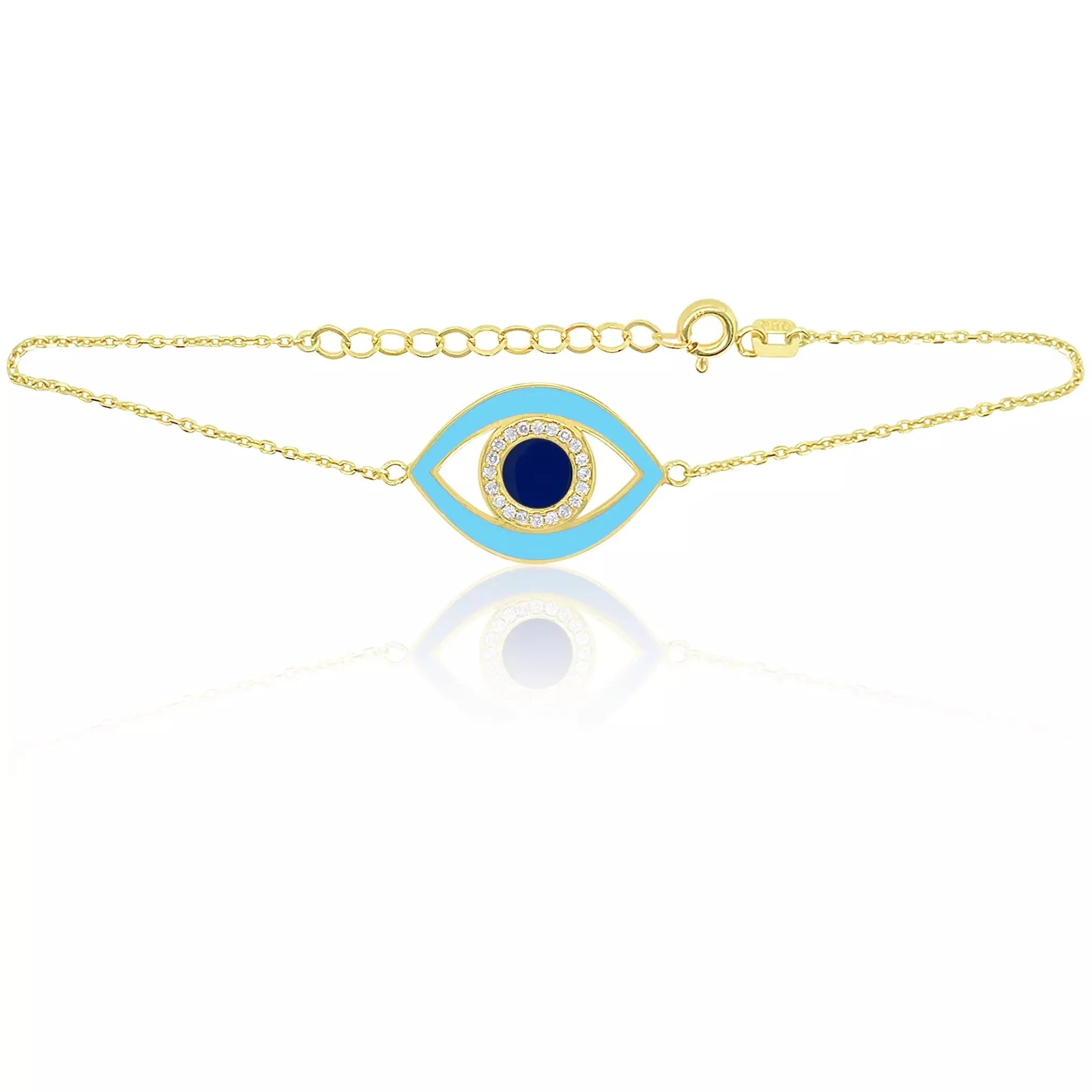 women's wide cuff bracelets-Meira T Baby Blue  Enamel Gold Evil Eye Bracelet