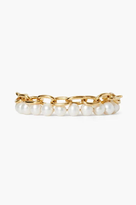 women's woven leather bracelets-Esme Chain Bracelet White Pearl