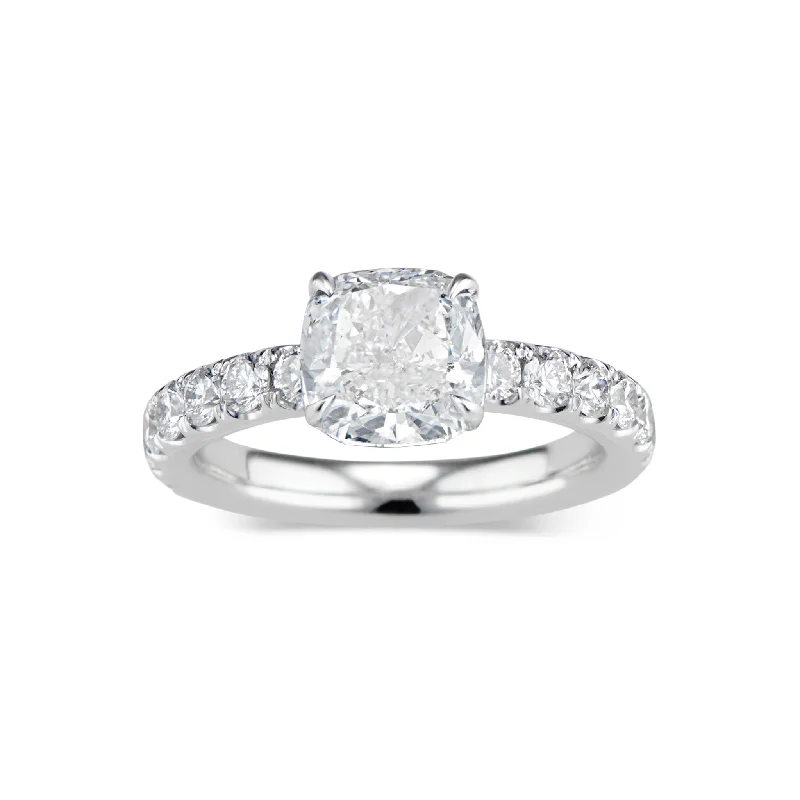 women's stylish engagement rings-Cushion Diamond Engagement Ring with Diamond Shank