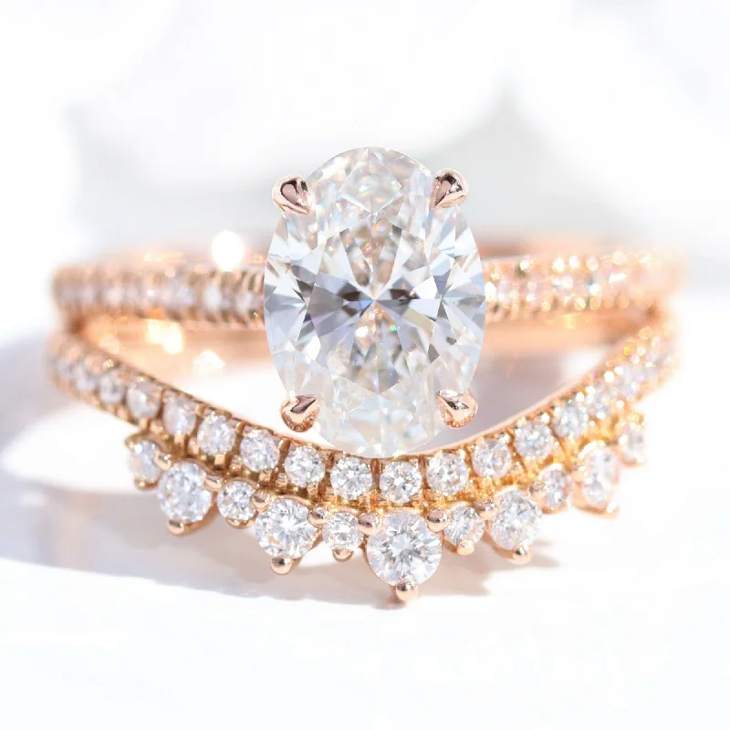 women's classic princess cut engagement rings-2.10 Ctw Oval Diamond Ring Stack w/ Lab Diamond and Crown Wedding Band