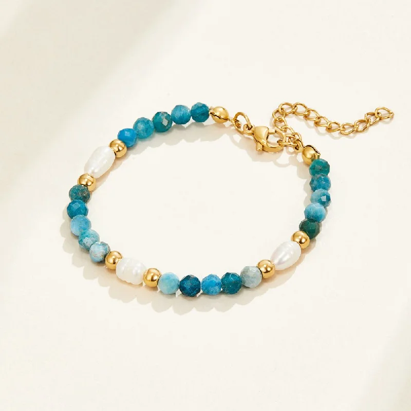 women's fashion bracelets-Turquoise Blue & Pearl Bead Bracelet