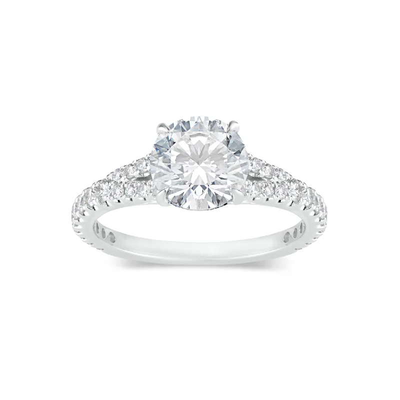 women's custom engagement rings-Round Diamond Engagement Ring with Diamond Band