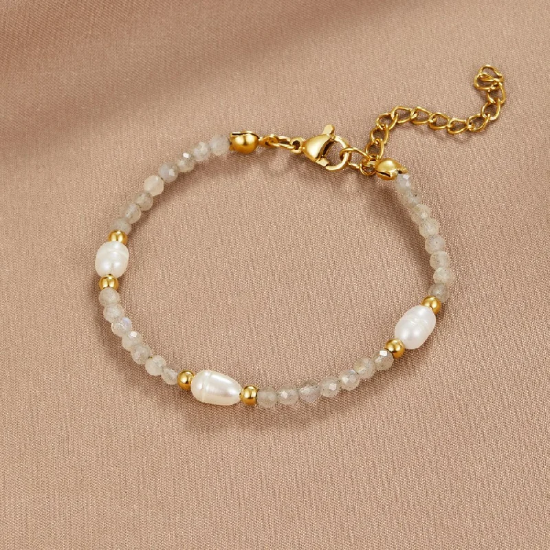 women's elegant bracelets-Moonstone & Pearl Bead Bracelet