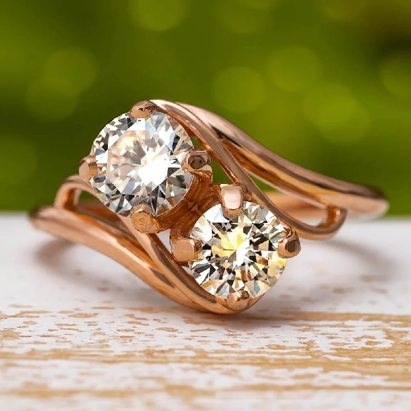 women's vintage-inspired engagement rings-Double Diamond Ring With Twist Design